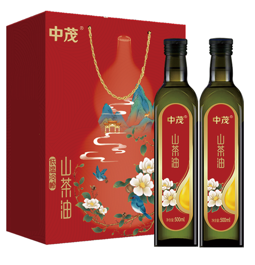 中茂食用油低温压榨茶籽油 山茶油500ml*2精制礼盒