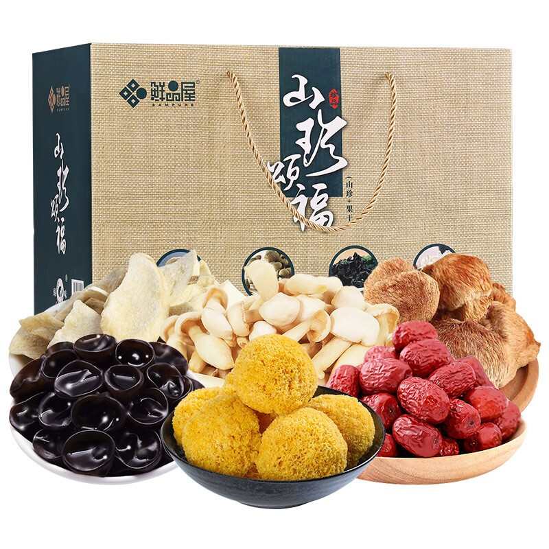 鲜品屋 山珍颂福礼盒 菌菇干菇干货1000g